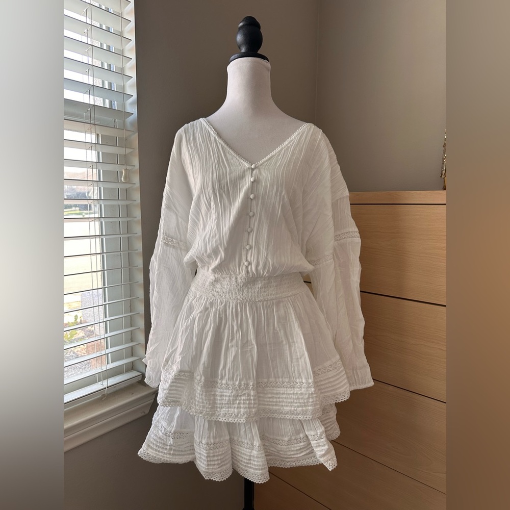 aerie White Lace-Trim V-Neck Dress-0020